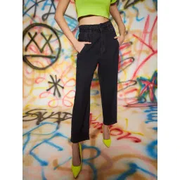 KASSUALLY Black Relaxed Fit High Rise Jeans-picture-10