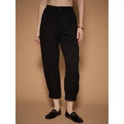 KASSUALLY Black Solid Formal Trousers-image-42