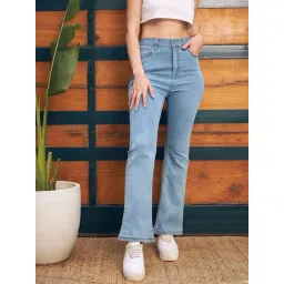 KASSUALLY Blue Cotton Bootcut Mid Rise Jeans-picture-36