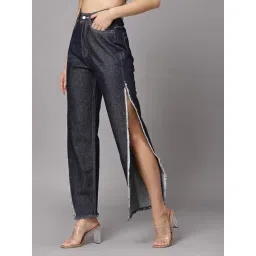 KASSUALLY Blue Cotton Relaxed Fit High Rise Jeans-picture-15