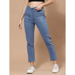 KASSUALLY Blue Cotton Relaxed Fit Mid Rise Jeans-image-3