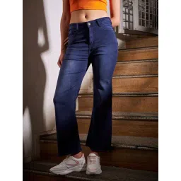 KASSUALLY Blue Cotton Relaxed Fit Mid Rise Jeans-image-6