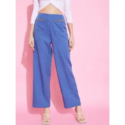 KASSUALLY Blue Regular Fit Mid Rise Trousers-picture-18