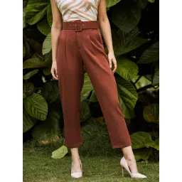 KASSUALLY Brown Regular Fit Mid Rise Trousers-picture-22