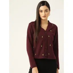 KASSUALLY Burgundy Cotton Embroidered Cardigan-picture-11