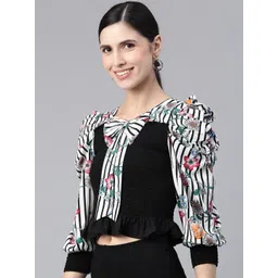 KASSUALLY Floral Printed Puff Sleeves Smocked Crop Top-picture-21
