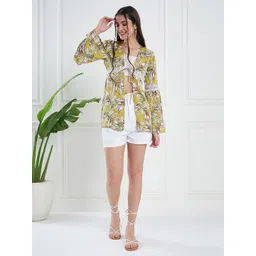 KASSUALLY Green & White Tropical Printed Tie-Up Shrug-picture-41