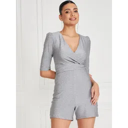 KASSUALLY Grey Shimmery Pleated Playsuit-picture-15