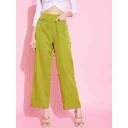 KASSUALLY Lime Green Regular Fit Mid Rise Trousers-picture-16