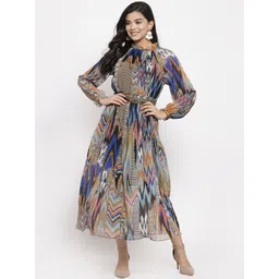 KASSUALLY Multicoloured Abstract Printed Fit and Flare Dress-picture-25