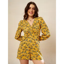 KASSUALLY Mustard Yellow & White V-Neck Printed Playsuit-picture-20