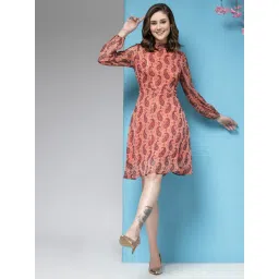 KASSUALLY Orange Printed A Line Dress-picture-41
