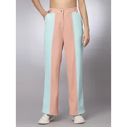 KASSUALLY Peach & Blue Color-Block Regular Fit Mid Rise Trousers-picture-41