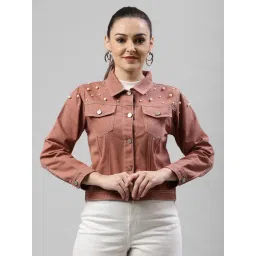 KASSUALLY Pink Cotton Embellished Denim Jacket-picture-21