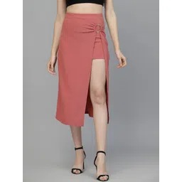 KASSUALLY Pink Ring Detailed Front Slit Asymmetry Skirt-picture-39