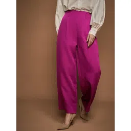 KASSUALLY Pink Solid Formal Trousers-picture-30