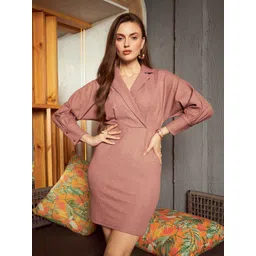 KASSUALLY Sparkle Foil Knitted Pink Shirt Collar Wrap Midi Dress-picture-38