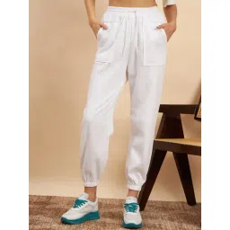KASSUALLY White Regular Fit Mid Rise Joggers-picture-47