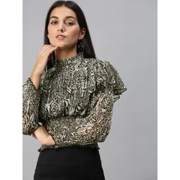 KASSUALLY Women Animal Georgette Blouson Top-image-46