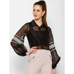 KASSUALLY Women Black & White Regular Fit Solid Casual Shirt-picture-16