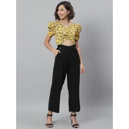KASSUALLY Women Black & Yellow Colourblocked Basic Jumpsuit-image-18