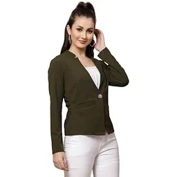 kassually Women Blazer Women Solid Single Breasted Casual Blazer (Green)-picture-11
