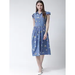 KASSUALLY Women Blue & White Floral Print A-Line Dress-image-36