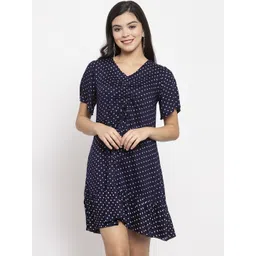 KASSUALLY Women Blue & White Printed A-Line Ruched Mini Dress-picture-38