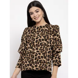 KASSUALLY Women Brown Leopard Printed Top-image-0