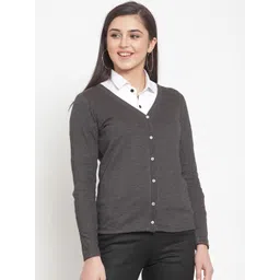 KASSUALLY Women Charcoal Grey Solid Cardigan Sweater-picture-27