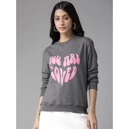 KASSUALLY Women Grey Melange Printed Sweatshirt-picture-14