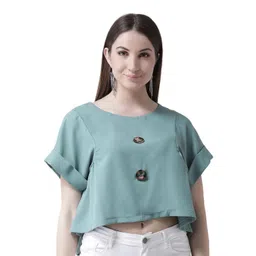 KASSUALLY Women Grey Round Neck Boxy Crop Top-picture-27