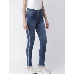 KASSUALLY Women Navy Blue Skinny Fit Mid-Rise Clean Look Jeans with Side Stripes-picture-32