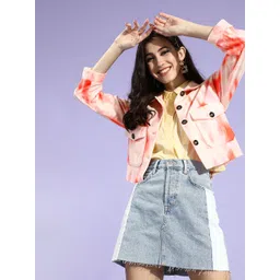 KASSUALLY Women Orange Tie and Dye Faux Fur Crop Tailored Jacket-picture-33