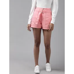 KASSUALLY Women Pink High-Rise Denim Shorts-image-20