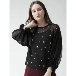 KASSUALLY Women Polka Dot Print Georgette Top-picture-19
