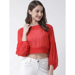 KASSUALLY Women Red Solid Blouson Top-picture-13