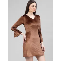 KASSUALLY Women Solid Bell Sleeve Georgette Sheath Dress-picture-26