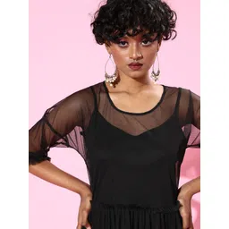 KASSUALLY Women Stylish Black Solid Tulle Dress image 1