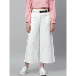 KASSUALLY Women White Solid Belted Culottes Trousers-picture-39
