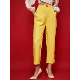 KASSUALLY Yellow Solid Formal Trousers-picture-31