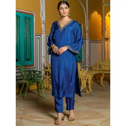 KASYA Embroidered Thread Work Upada Silk Tunic With Trousers-picture-37