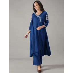 KASYA Ethnic Motifs Mirror Work Embroidered Angrakha Kurta With Palazzos-picture-12