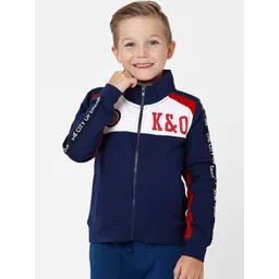 KATE & OSCAR Boys Colourblocked Mock Collar  Front-Open Cotton Sweatshirt-picture-34