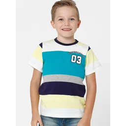 KATE & OSCAR Boys Navy Blue & Blue Striped Cotton T-shirt-picture-33