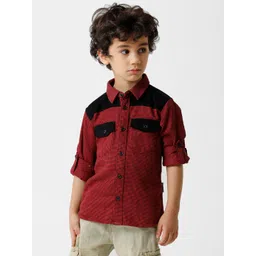 KATE & OSCAR Boys Red Standard Checked Pure Cotton Casual Shirt-picture-44