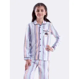 Kate & Oscar Girls Blue Cotton Striped Sleepwear Shirt-picture-23