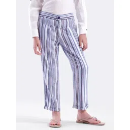 Kate & Oscar Girls Navy Blue Cotton Striped Trousers-picture-33