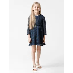KATE & OSCAR Girls Navy Blue Geometric Lace Fit & Flare Dress-picture-35