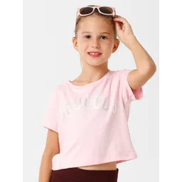 KATE & OSCAR Girls Pink Typography Printed Extended Sleeves T-shirt-picture-52